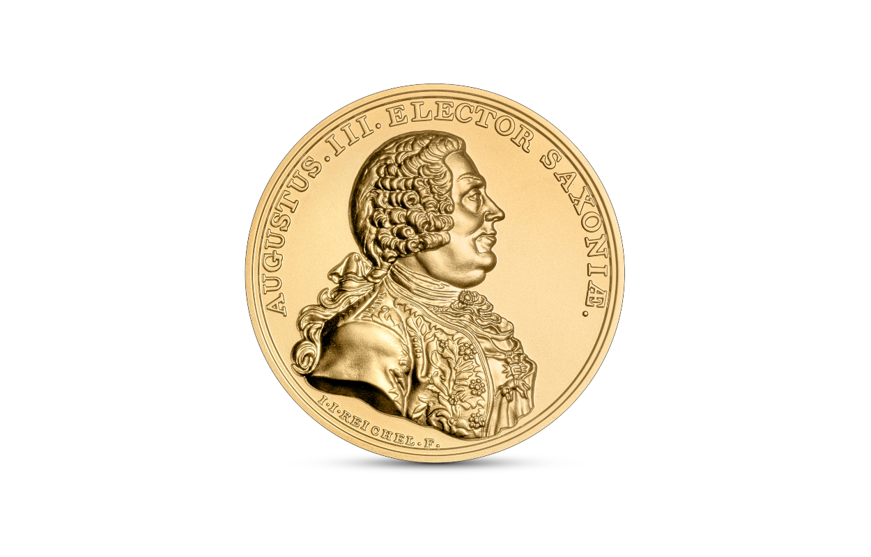 Dwudziesta trzecia, ostatnia moneta serii medalierskiej przedstawia Augusta III, z dynastii Wettinów, od 1733 r. elektora saskiego (jako Fryderyk August II), w Polsce obranego na króla 5 października 1733 r. pod osłoną wojsk saskich i rosyjskich, koronowanego 17 stycznia 1734 r. w Krakowie. 